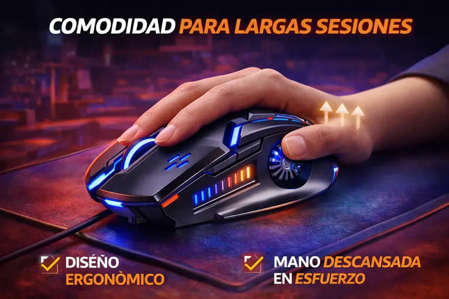 Mouse Gamer RGB 3200 DPI con 6 Botones y Cable Trenzado