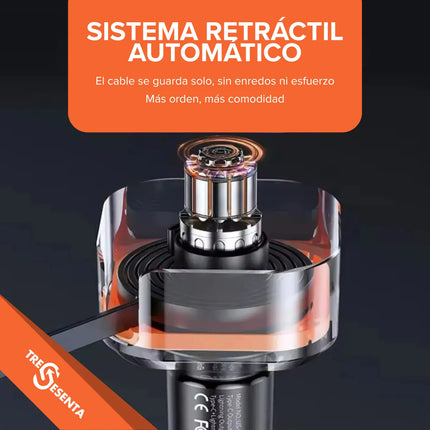 Cargador de Auto Retráctil 33W USB-C + USB-A | Carga Rápida Inteligente