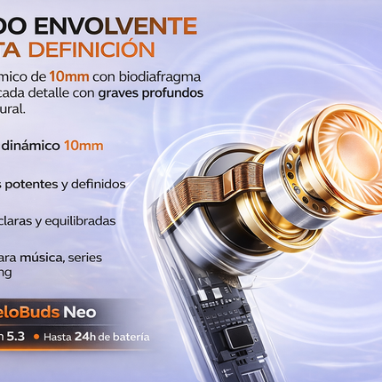 Auriculares Bluetooth QCY MeloBuds Neo LED Transparente 24h Multipunto