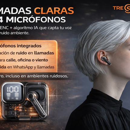 Auriculares Bluetooth QCY MeloBuds Neo LED Transparente 24h Multipunto