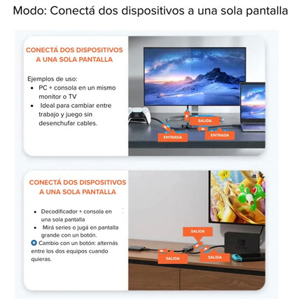 Switch HDMI Bidireccional 2 Puertos 4K Vention AKOB0 Negro